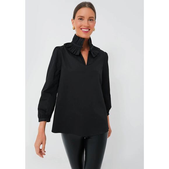 Tuckernuck Black Ruffled Mandarin Collar Blouse - Picture 1 of 9